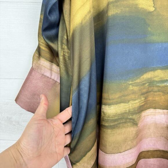 Couchel Shift Satin Midi Dress Plus Size 2XL Printed Tie Neck Long Sleeve Whimsy - Picture 5 of 16